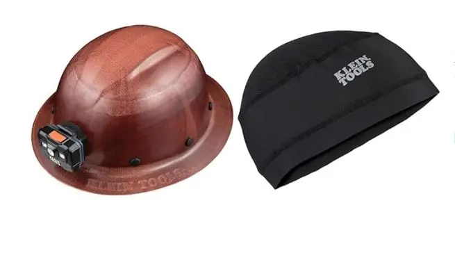 60447 Hard Hat, Full Brim Class G KONSTRUCT Series Hard Hat with Rechargeable Headlamp, Brown & 60181 Cooling Helmet Liner, Under Hard Hat Cap with Mesh Fabric at Crown  CASCO  KLEIN