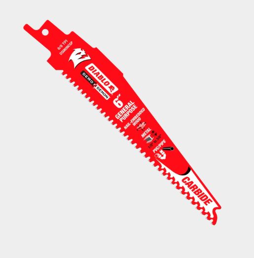 DS0609CGPA3 DIABLO  6" 6/9 TPI Demo Demon™ Carbide Teeth Reciprocating Saw Blades for General Purpose Cuts