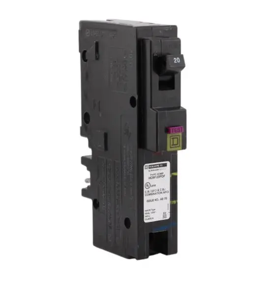 HOM120PDF  BREAKER  AFCI/GFCI de doble función, enchufable, unipolar, con neutro, de 20 A y 120 V, Square D 