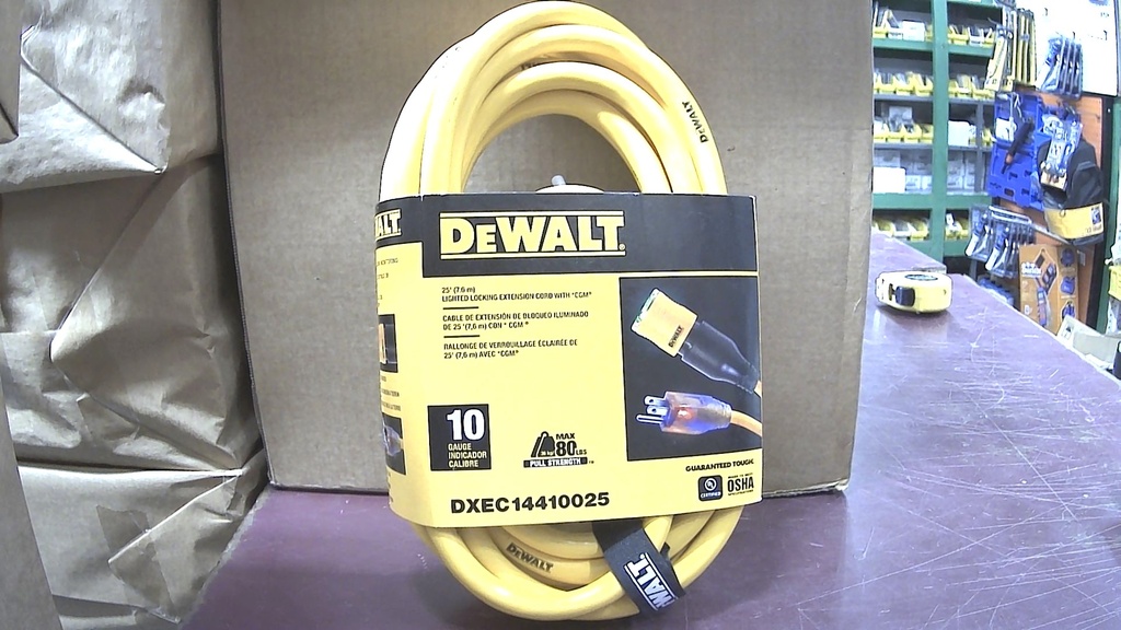 DXEC14410025 DEWALT CABLE DE EXTENSION DE 25 PIES ILUMINADO CON CLIC PARA BLOQUER 10/3 SJTW