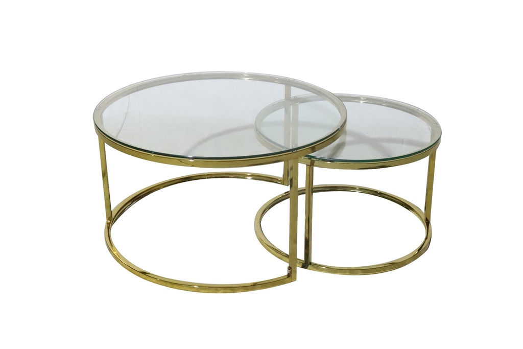 COFFE TABLE SET  CT4110 GOLD  GOLD LEGS TEMPERED CLEAR GLASS TOP 8MM