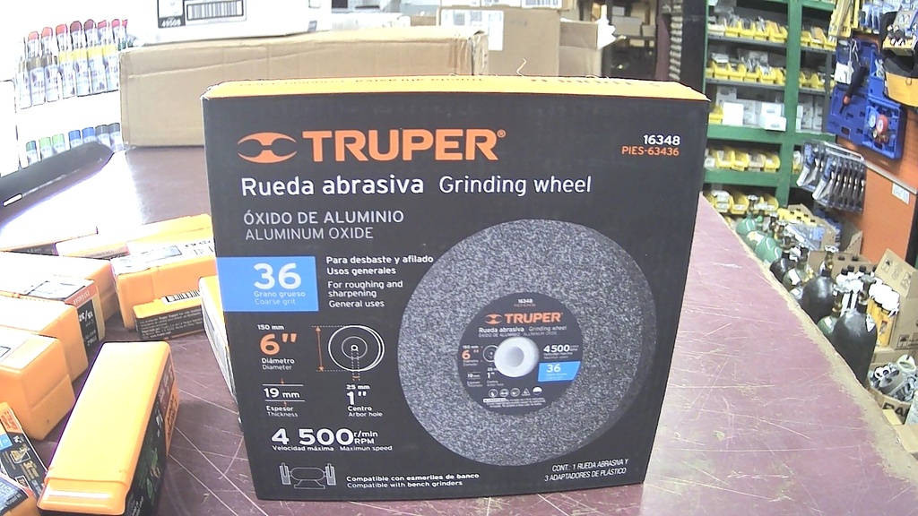 16348  RUEDA ABRASIVA GRINDING WHEEL 36 COARSE GRIT CENTRO 1''X 6'' DIAMETRO 4500RPM 