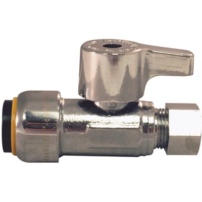 FSBVS1238C  1/2'' IN CHROME-PLATED BRASS PUSH-TO-CONNECT X 3/8'' IN COMPRESSION QUARTER-TURN STRAIGHT STOP VALVE 