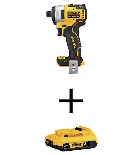 DCF809 ATOMIC 20V MAX Cordless Brushless Compact 1/4 in. Impact Driver and 20V Compact Lithium-Ion 2Ah Battery