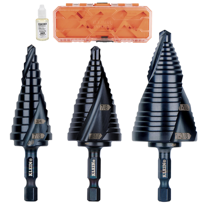 QRSTSPRO   KLEIN TOOL 3-PIECE PREMIUM ELECTRICIAN'S QUICK RELEASE STEP BIT KIT