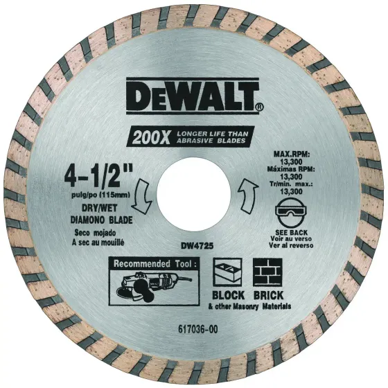 DW4725 DEWALT HP 4-1/2" TURBO DIAMOND BLADE