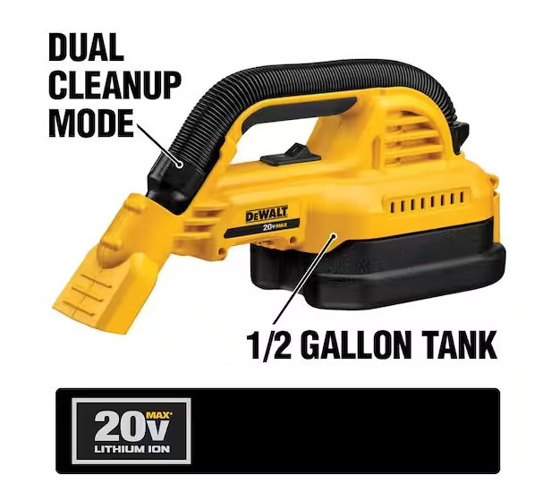 DCV517  20V MAX Cordless 1/2 Gal. Wet/Dry Portable Vacuum and (1) 20V MAX Compact Lithium-Ion 2.0Ah Battery