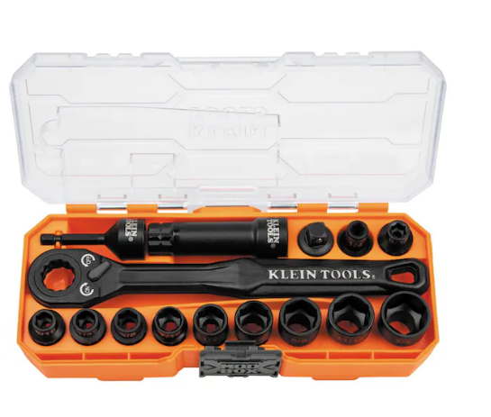 65400 klein tool 15-piece impact rated pass through socket set with 3/8'' inch drive adapter