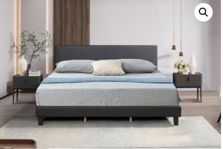 SS8136 KING BED Bed frame with leather upholstery. Padded headboard offers additional comfort