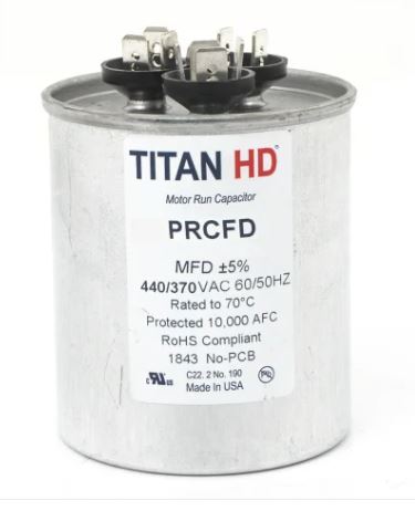 PRCFD6010A  TITAN HD 60+10MFD,440/370V,Rnd CAPACITOR