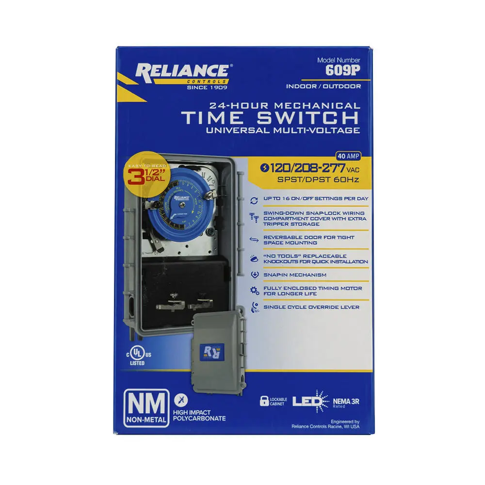 609P  TIME SWITCH UNIVERSAL MULTI-VOLTAGE INDOOR-OUTDOOR 120V-208V-277V 40AMP MECHANICAL 24-HOUR