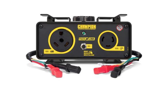 100740  CHAMPION 30A ParaLINK Parallel Kit increases your power by connecting any two 2000-3000-watt 120V 30A locking outlet (GENERATOR 201323)