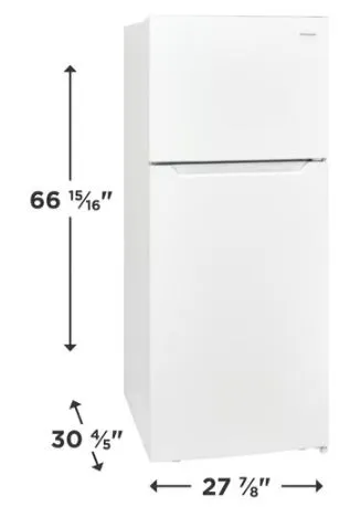 FFHT1822UW  Frigidaire 18 Cu Ft Top Mount Refrigerator, Estar - White  27-1/2'' x 66-3/4''