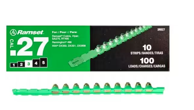 27CAL3 #3 27CAL 0.27 Steel & Concrete Strip/Single-Use Load/Booster Caliber Green Strip Loads 