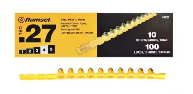 27CAL4 #4 27CAL 0.27 Steel & Concrete Strip/Single-Use Load/Booster Caliber Yellow Strip Loads 