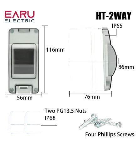 HT-2  IP65 Waterproof Distribution Breaker Box Panel Installation 2 WAY PC ABS Plastic Outdoor Electrical MCB Solar Junction Box CAJA PLASTICA