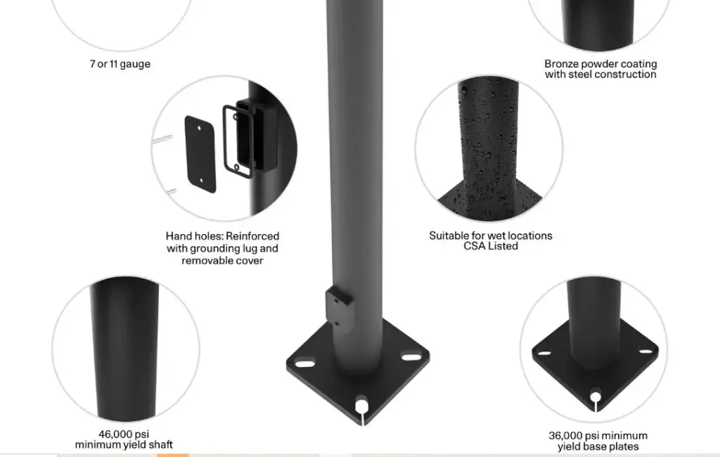 PR5-20"   POLE 5" ROUND STRAIGHT STEEL 11 GAUGE 20FT MH RAB POSTE
