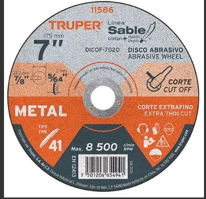 11586  2 mm Metal Cutting Abrasive Disc EJE 7/8''  7'' DIAMETER 