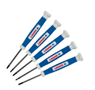 LXHT60918 Lenox Screwdriver Sets: Screwdriver Types Included: Slotted, Phillips; Container Type: Plastic Case  5-PC PRECISION SCREWDRIVER SET LENOX  