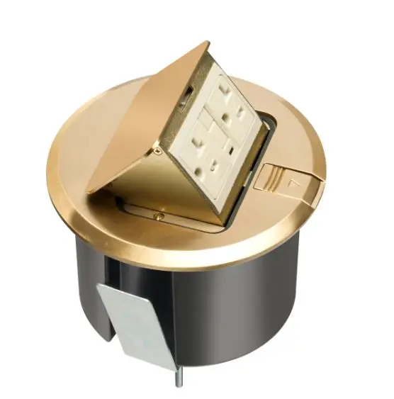 FLBT6520UMB 20A TR RECEPTACLE WITH 2-USB PORTS ROUND BRASS TRAPDOOR COVER 