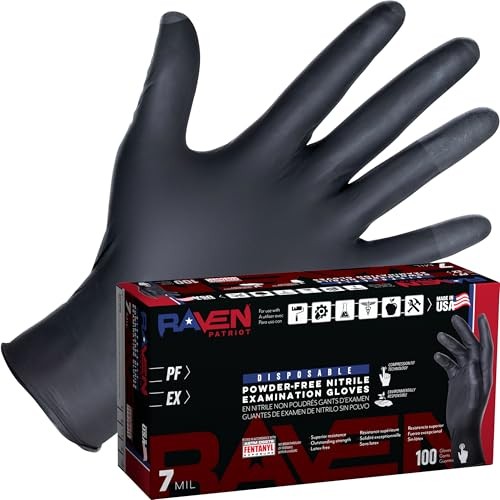 66483   Raven Patriot Powder-Free Exam Grade Black Nitrile Gloves - 100 box (by weight) Lrg