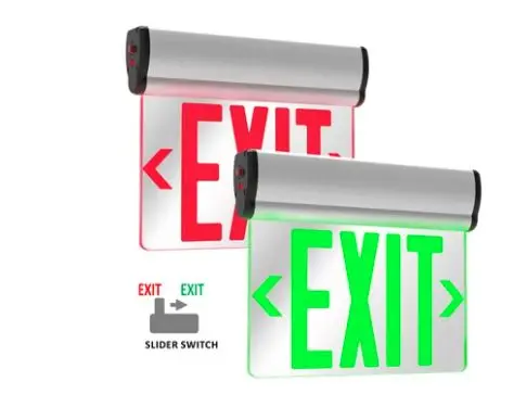 97104  Edgelit Exit Sign Red/Green HALCO Emergence LED Aluminum Edgelit Exit Sign Universal Red/Green, Single/Double Face Universal Mounting and Battery Backup T20