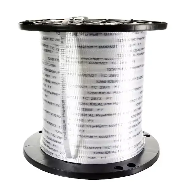 31906 1/2 Tough Coated Polyester Conduit Pulling Tape is Used to Measure and Pull into a Conduit Run Saves money on small cable pulling applications Thread, Measure and Pull with Single Product Imprinted with sequential footage markings Low Stretch Woven Polyester Fewer installation steps, significant material and labor savings Waterproof - Will not Rot or Mildew Tensile Strength: 1250 or 2500 Lbs Length: 3000 Ft