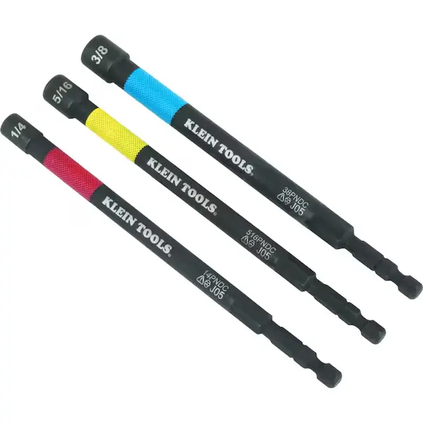 65411PK3 Klein Tools Juego de tuercas magnéticas codificadas por colores, accionamiento hexagonal de impacto de 1/4 pulgadas, eje de 5 pulgadas, alcance extendido, 3 piezas
