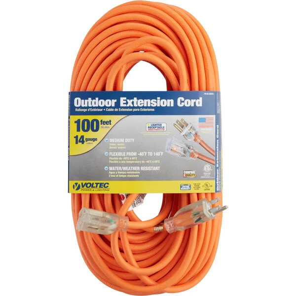 48069 05-00343  VOLTEC 100' Orange 14/3 3-Conductor SJTW Extension Cord - 300V 