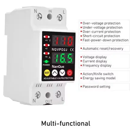 NQPD  NQVPD2J  Adjustable Voltage Current Protector 110/120/127/220/240V 80-300V Universal AC DC Volt Meter With Short Protect Single Phase