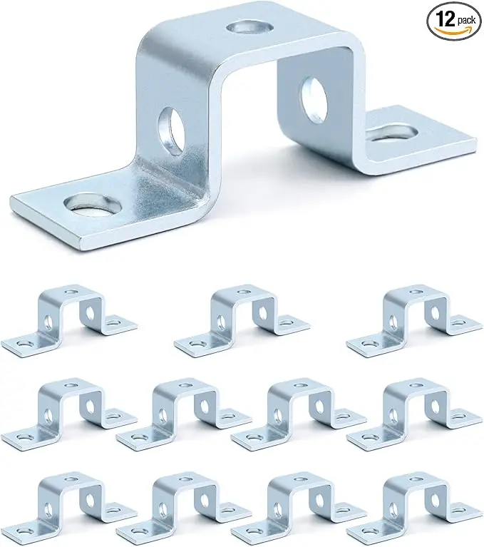 P1047-EG QWORK Soportes de conector de puntal electrogalvanizado en forma de U de acero - Diseño de 5 agujeros, paquete de 12 - Ideal para fijación y montaje en canal de puntal de 1-5/8"