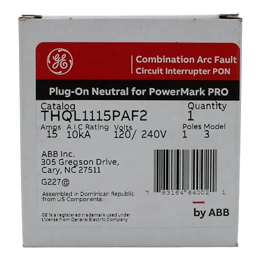 THQL1115PAF2 GE Disyuntor de falla de arco combinado PON Plug On Neutral 15Amps 120/240 Voltios AC 1 Polo 10 KA UL