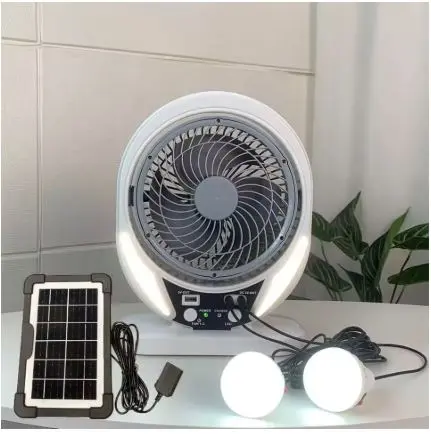 NIK-FA-8214S    FAN WITH SOLAR PANEL USB-CHARGER MOBILE-AC/DC DUAL POWER FM RADIO INCUDES-LIGHT BULBS 4-HOURS FAST 12-HOURS SLOW NIKATTO