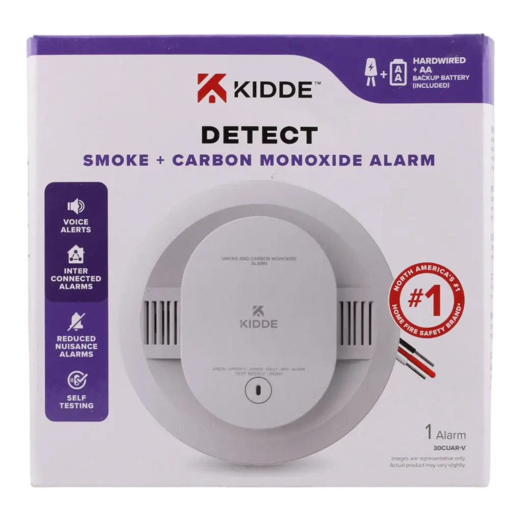 30CUAR-V   SMOKE+CARBON MONOXIDE ALARM  Detector, AA Battery Backup, Voice Alerts, Interconnectable, LED Indicators