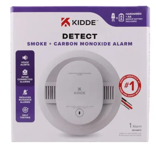 30CUAR-V   kidde  Hardwired Smoke & Carbon Monoxide Detector, AA Battery Backup, Voice Alerts, Interconnectable, LED Indicators