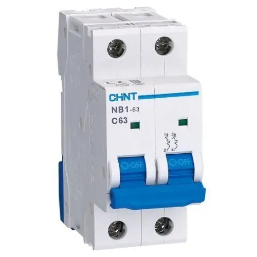 GDDC5-63  63AMP  DC Circuit Breaker, 500V 63A 2-Pole, 6kA Breaking Capacity, DIN Rail Mount, White Housing with Green Switches for Solar PV Systems - GDDC5-63