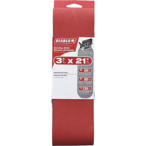 DCB321ASTS05G   3" x 21" Assorted Sanding Belts (5-pc)  DIABLO
