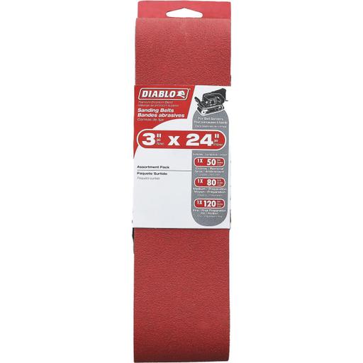 DCB324ASTS03G   3" x 24" Assorted Sanding Belts (3-pc) DIABLO