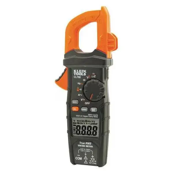 CL700 KLEIN  Digital Clamp Meter, LCD, 600 A, 1.4 in (36 mm) Jaw Capacity, CAT IV 600V Safety Rating 