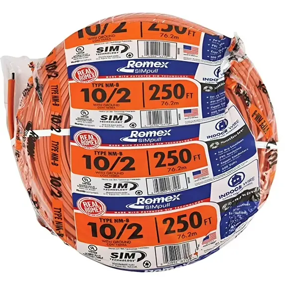 [ROMEX10/2ROLLO] ROMEX10/2ROLLO NM-B Electrical Wire – 10 AWG 2 Conductors with Ground, 250 ft Coil-