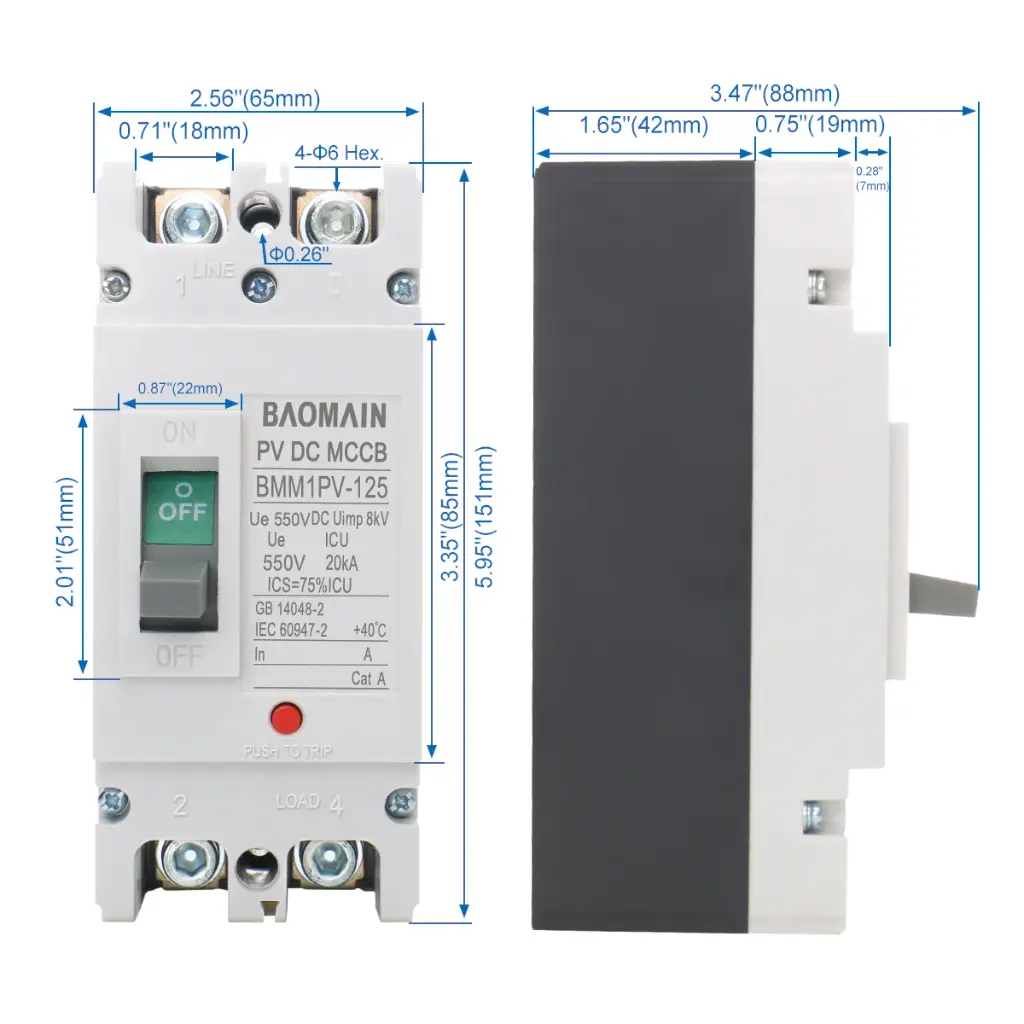 GDDC1-125  DC Circuit Breaker – 100A, 500V DC, 2 Pole-