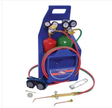 K23P-T    Uniweld Welding Outfit  Includes: Welding Handle / Brazing Tips / Oxygen and Acetylene Regulator / Twin Hose / Goggles / Flint Lighter / Tank Key / Carrying Stand / Tanks JUEGO DE SOLDADURA CON TANQUE