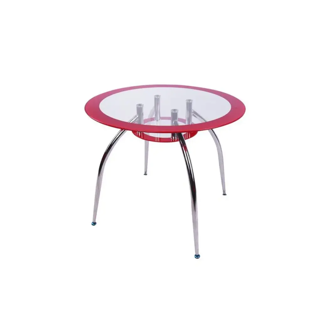 T1013  DINING TABLE  WITH BORDER BLACK WHITE, RED, GREY.  CHROME LEGS TEMPERED CLEAR GLASS TOP 8MM