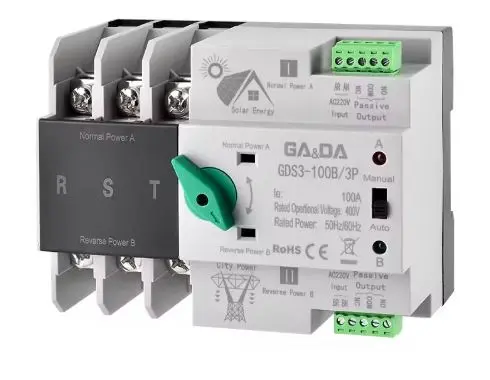 GDS3-100B  3P Din Rail ATS for PV and Inverter Dual Power Automatic Transfer Selector Switches Uninterrupted 100A 400V
