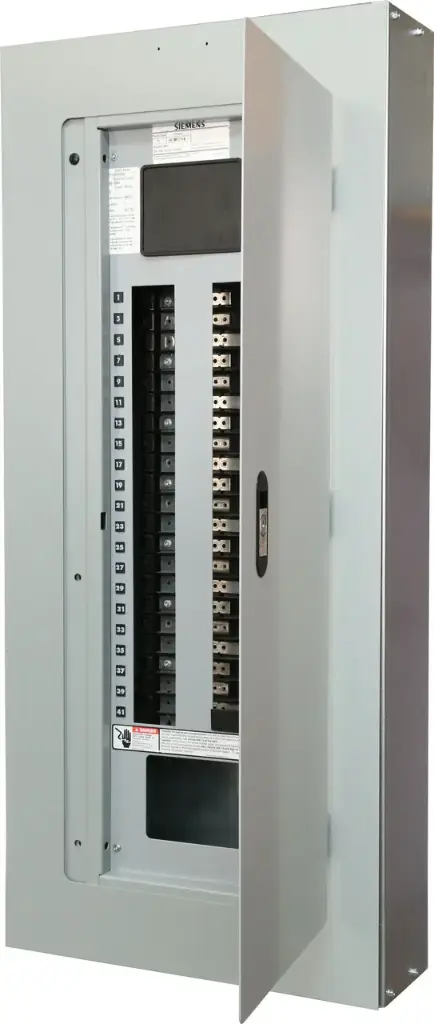 [P1C30QR200ATST] P1C30QR200ATST PANEL BOARD SIEMENS Voltage: 208Y/120V Main Breaker: 200 Amps Bus Rating: Maximum 250 Amps Phase: 3-Phase Wiring: 4-Wire Circuit Capacity: The number of branch circuits will depend on the specific configuration. For example, similar P1-series panels come in 30 or 54 circuit configurations. Bus Material: Can be aluminum or tin-plated copper. Design: Symmetrical interior that can be rotated for top or bottom feed. Enclosure: NEMA 1 enclosure (for indoor use), which features hidden hinges and