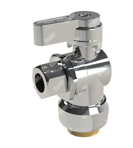 Push Fit Angle Stop Valve, 1/4 Turn, 5/8 in x 3/8 in-
