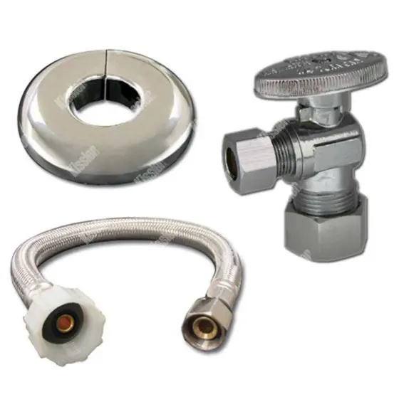 88-1025  12" Stainless Steel Toilet Connector Kit 3/8" Comp x 7/8" Ballcock with 3/8" x 7/8" FIP 1/4 Turn Stops VALVE MANGUERA 
