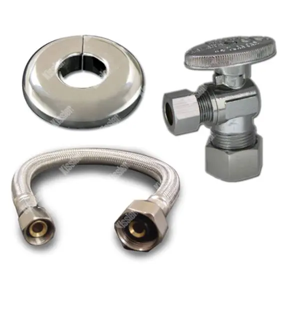 88-1040 20" Stainless Steel Faucet Connectgor Kit 3/8" x 1/2" IP with 3/8" x 3/8 Comp 1/4 Turn Stops