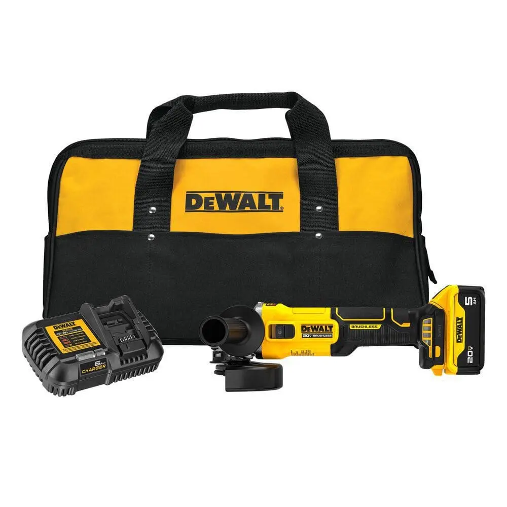 DCG407P1 DEWALT 20V MAX Lithium-Ion Cordless Brushless 4-1/2 in. Angle Grinder with 5.0 Ah Battery, Charger and Kit Bag