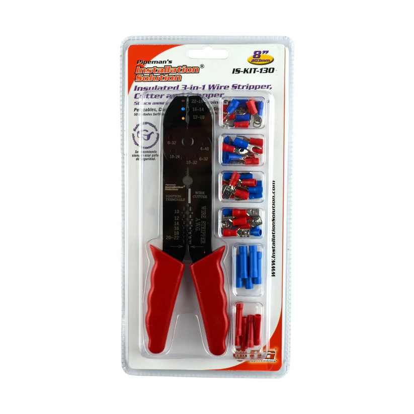 IS-KIT-130 Assorted Terminal Kit with Insulated 3-In-1 Wire Stripper with Cutter and Crimper (IS-KIT-130)